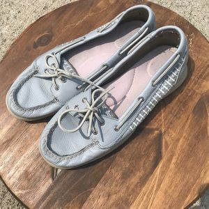 Gently used light blue leather Sperry’s